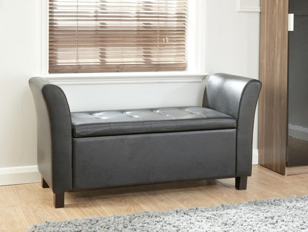 Verona Window Seat Luxurious soft Black Faux Leather storage Ottoman - Image 3