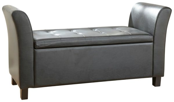 Verona Window Seat Luxurious soft Black Faux Leather storage Ottoman - Image 10