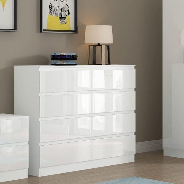 White High Gloss Chest Of 8 Drawers Bedroom Furniture Scratch Resistant