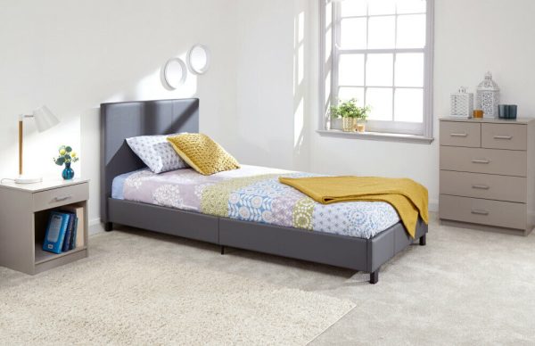 4ft Small Double Faux Leather Bed in a Box Grey - Image 11