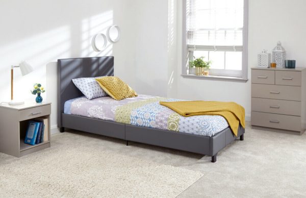 4ft Small Double Faux Leather Bed in a Box Grey