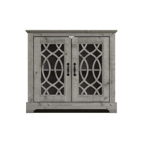 AMELIE 2 DOOR SIDEBOARD MEXICAN GREY with shelf and fretwork doors - Image 4