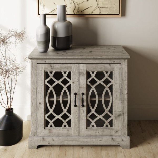 AMELIE 2 DOOR SIDEBOARD MEXICAN GREY with shelf and fretwork doors