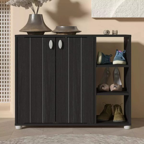 Bideford Compact Shoe Cabinet Rustic Black Oak 11 to 15 pairs