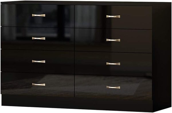 Black 8 Drawer Chest Wide Tall Gloss Fronts Metal handles Scratch Resistant - Image 3