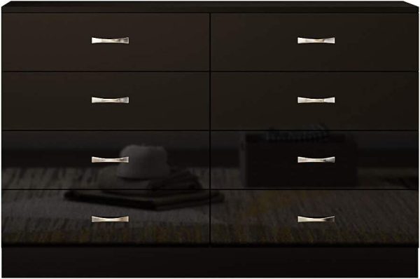 Black 8 Drawer Chest Wide Tall Gloss Fronts Metal handles Scratch Resistant - Image 4