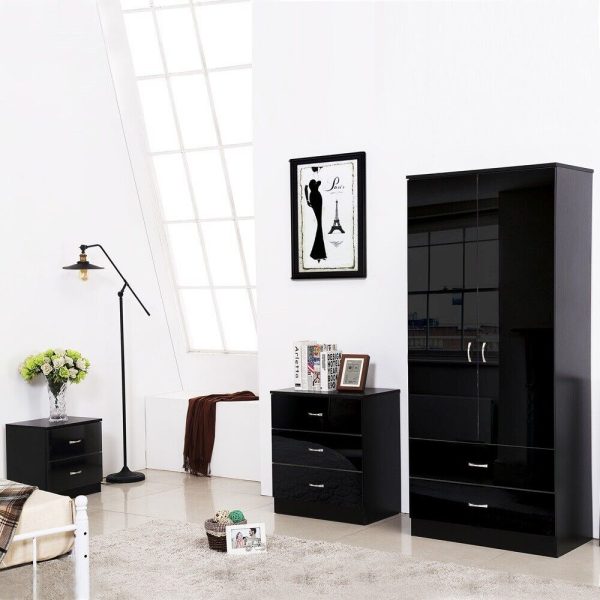 Black Gloss Chilton Modern Bedroom 2 Door  2 Drawer Combi Robe customer return - Image 3