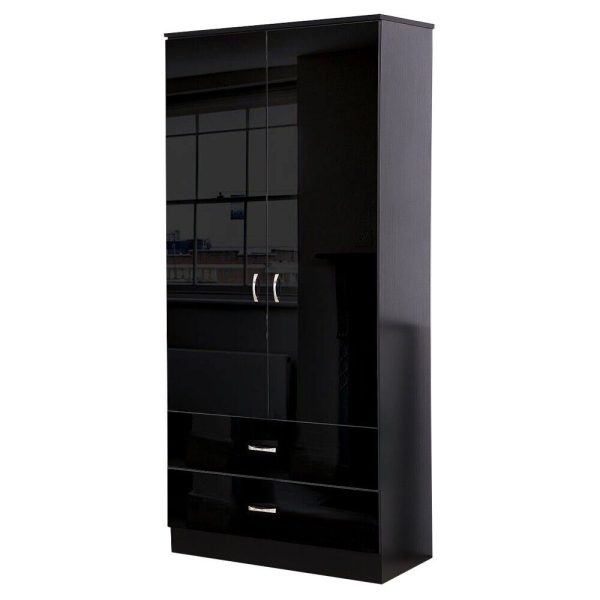 Black Gloss Chilton Modern Bedroom 2 Door  2 Drawer Combi Robe customer return