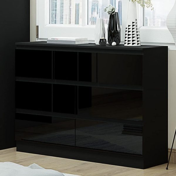 Black High Gloss Chest Of 7 Drawers Bedroom Furniture Scratch Resistant Merchant