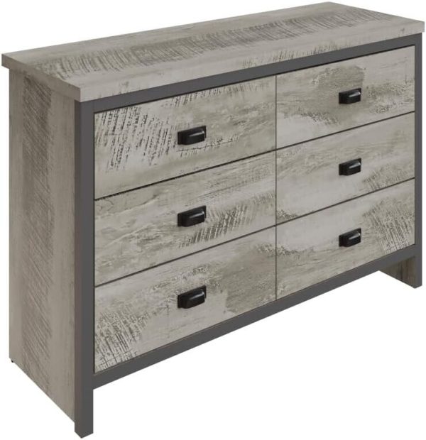 Boston 3+3 Chest of 6 Drawers - Grey Industrial distressed-effect finish - Image 3