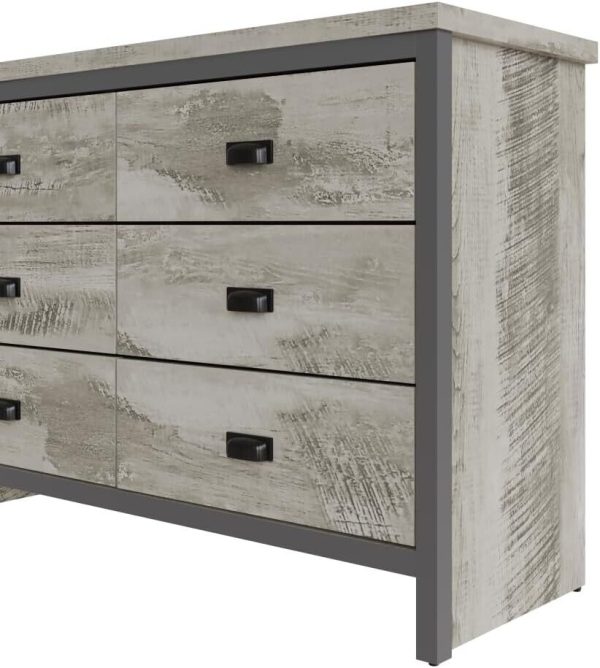 Boston 3+3 Chest of 6 Drawers - Grey Industrial distressed-effect finish - Image 4