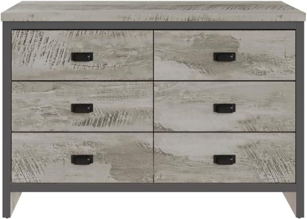 Boston 3+3 Chest of 6 Drawers - Grey Industrial distressed-effect finish