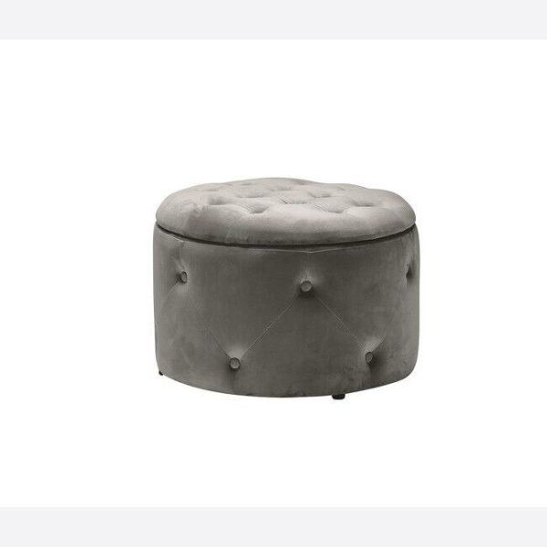 CLEO Large Button design Retro STORAGE Pouffe Footstool Charcoal Grey