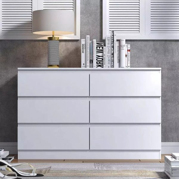 Chest of 6 Drawers - Matt White Modern Bedroom Storage Scratch Resistant