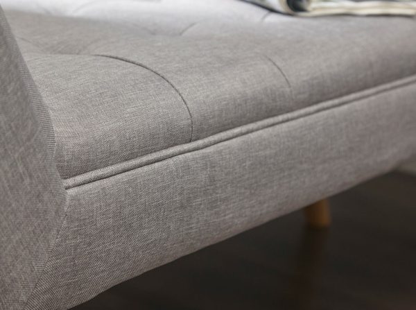 Grey Window Seat Bench Textured Hopsack Fabric Retro Styled Legs Milan - Image 6