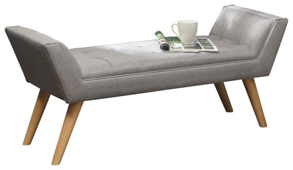 Grey Window Seat Bench Textured Hopsack Fabric Retro Styled Legs Milan - Image 9