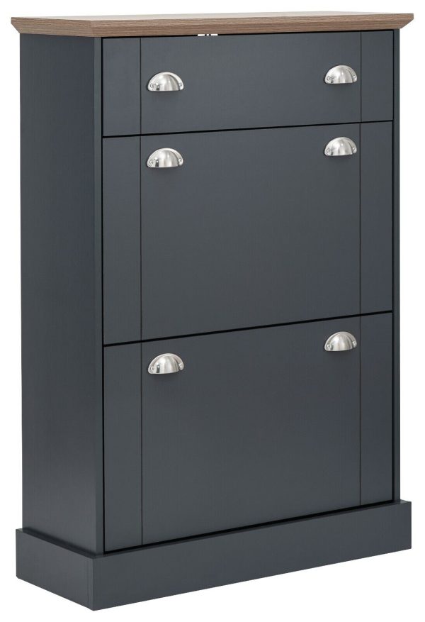 KENDAL DELUXE SHOE CABINET SLATE BLUE DRAWER PULL OUT - Image 3