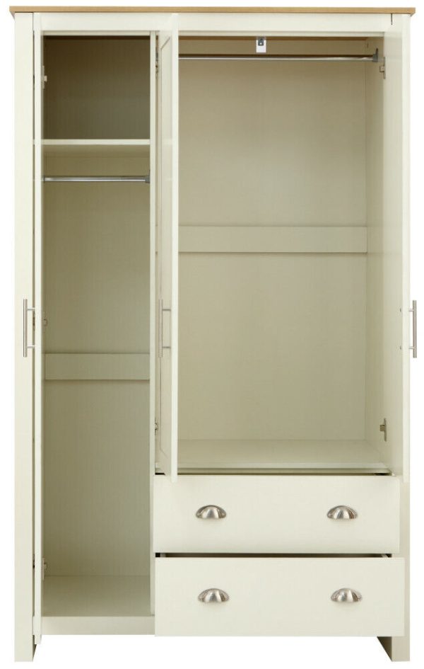 Lancaster 3 Door 2 Drawer Wardrobe - Cream - Image 3