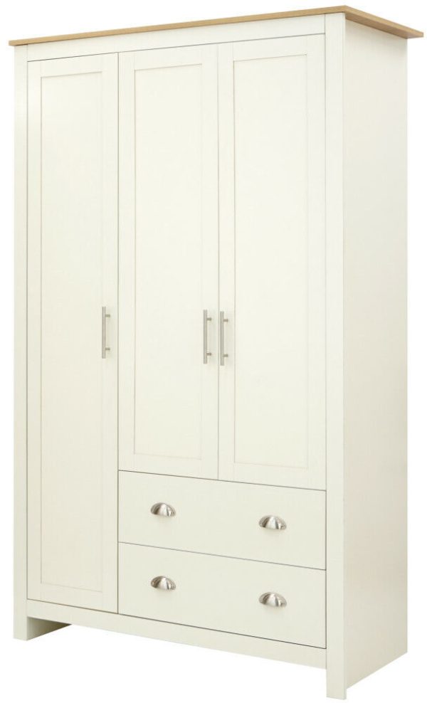 Lancaster 3 Door 2 Drawer Wardrobe - Cream - Image 4