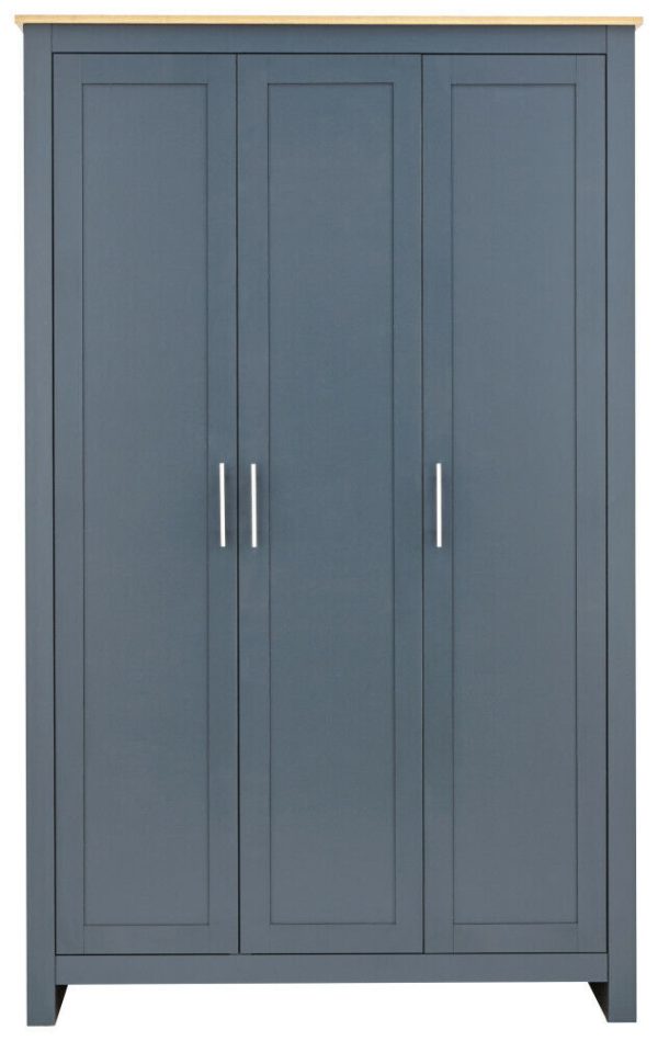 Lancaster Country Style 3 Door Wardrobe Robe Blue Grey