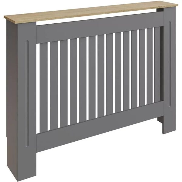 Longslow Medium Grey Radiator Cover Slatted Wood Design Top Shelf Storage - Image 6