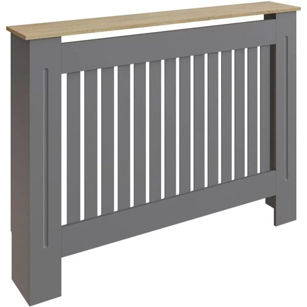 Longslow Medium Grey Radiator Cover Slatted Wood Design Top Shelf Storage - Image 7