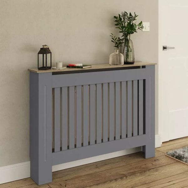 Longslow Medium Grey Radiator Cover Slatted Wood Design Top Shelf Storage - Image 9