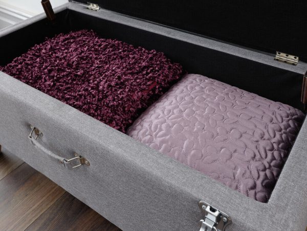 MINSTREL UPHOLSTERED OTTOMAN BOX STORAGE BENCH BLANKET STOOL LIGHT GREY - Image 5