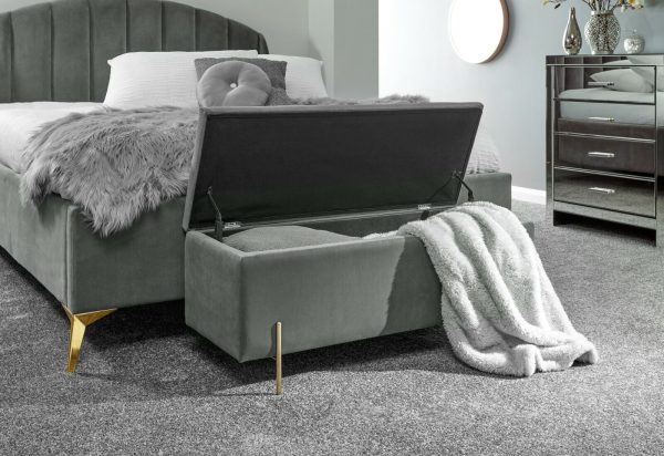 MYSTICA UPHOLSTERED OTTOMAN BOX STORAGE BENCH FABRIC BLANKET BOX STOOL GREY - Image 12