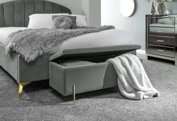 MYSTICA UPHOLSTERED OTTOMAN BOX STORAGE BENCH FABRIC BLANKET BOX STOOL GREY - Image 3