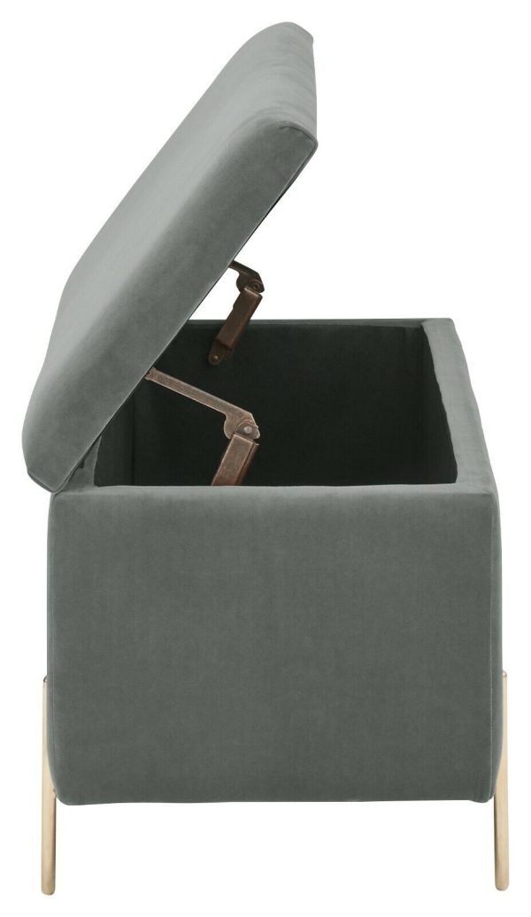 MYSTICA UPHOLSTERED OTTOMAN BOX STORAGE BENCH FABRIC BLANKET BOX STOOL GREY - Image 9