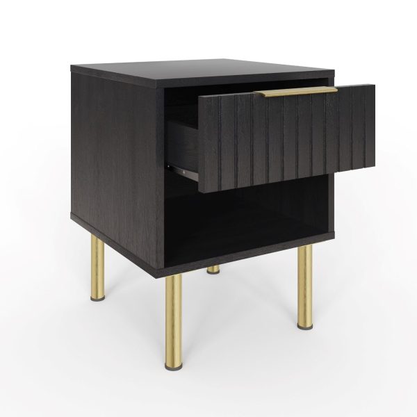 NERVATA 1 DRAWER LAMP COFFEE SIDE TABLE BLACK GOLD ART DECO - Image 4