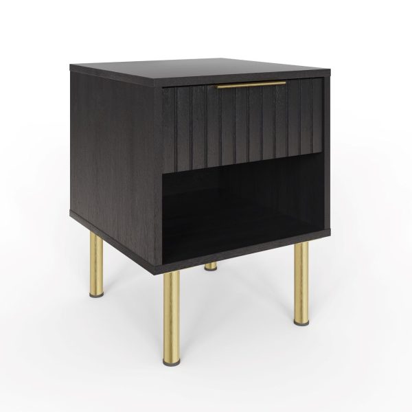 NERVATA 1 DRAWER LAMP COFFEE SIDE TABLE BLACK GOLD ART DECO - Image 5