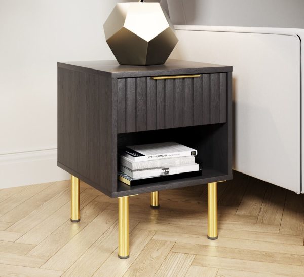 NERVATA 1 DRAWER LAMP COFFEE SIDE TABLE BLACK GOLD ART DECO