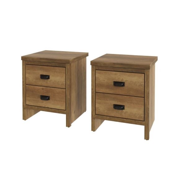 PAIR of Boston 2 Drawer Bedside chest Knotty Oak design sturdy  construction - Image 3