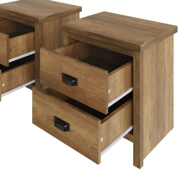 PAIR of Boston 2 Drawer Bedside chest Knotty Oak design sturdy  construction - Image 6