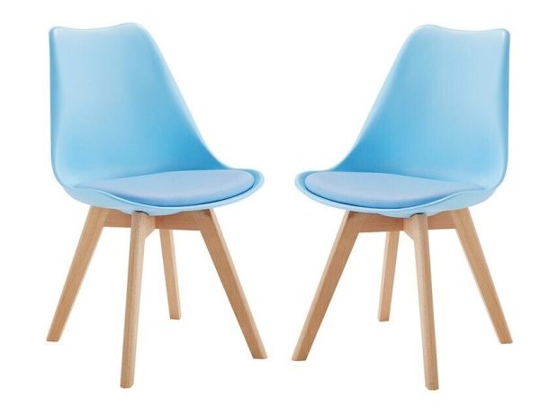 Pair of Louvre Baby Blue Plastic Beech Cushioned Contemporary Dining Chairs