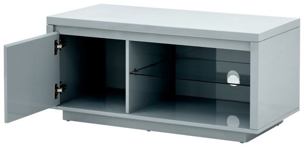 Polar Grey High Gloss TV Entertainment Unit with Blue LED lights - Image 7