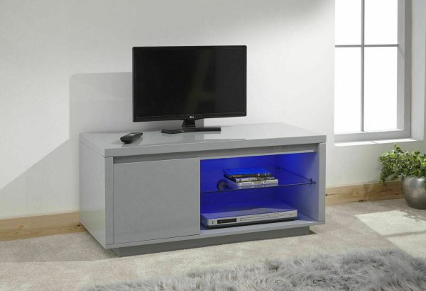 Polar Grey High Gloss TV Entertainment Unit with Blue LED lights