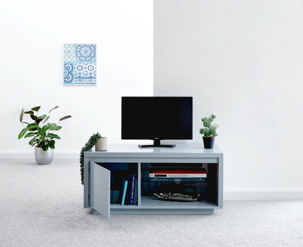 Polar Grey High Gloss TV Entertainment Unit with Blue LED lights - Image 8