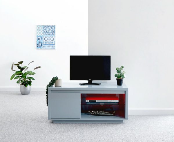 Polar Grey High Gloss TV Entertainment Unit with Blue LED lights - Image 9