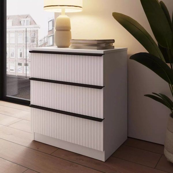 Ripple Effect White 3 Drawer Chest Of Drawers Scalloped Fronts Melamine coating - Image 3