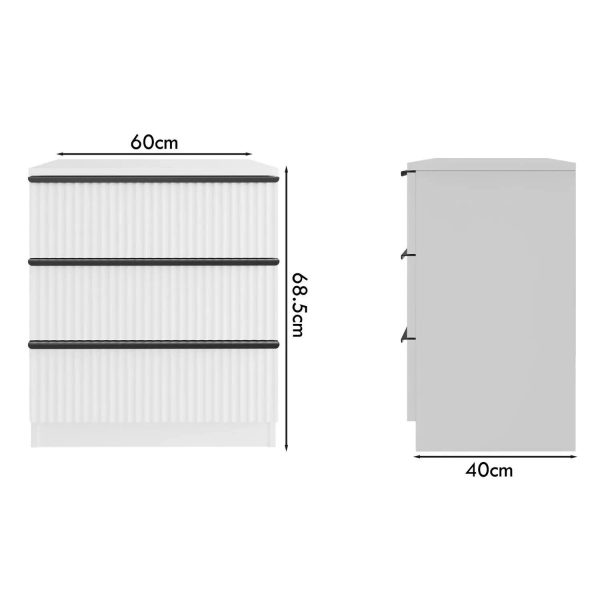 Ripple Effect White 3 Drawer Chest Of Drawers Scalloped Fronts Melamine coating - Image 4