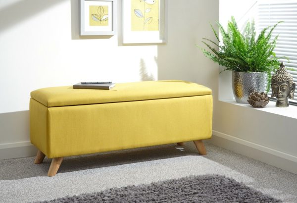 Secreto Fabric Bedroom, Hallway Ottoman Storage Window Seat Bench Mustard - Image 13