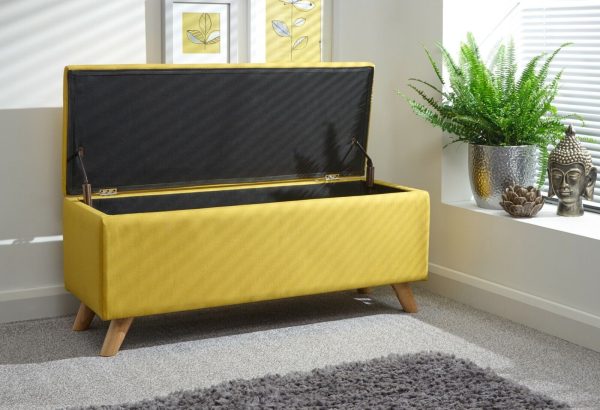 Secreto Fabric Bedroom, Hallway Ottoman Storage Window Seat Bench Mustard