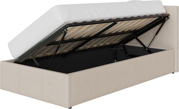 Side Lift up 3ft Ottoman bed Single Fabric storage bed Natural - Image 5