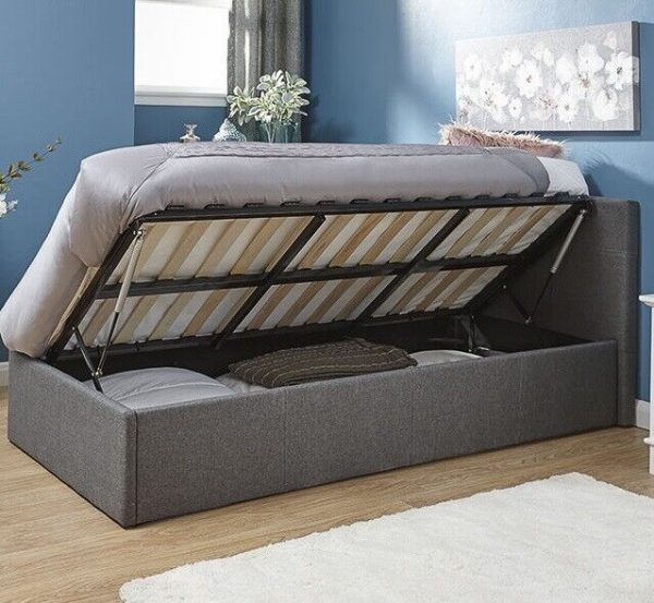 Side Lift up 3ft Ottoman bed Single fabric storage bed Silver