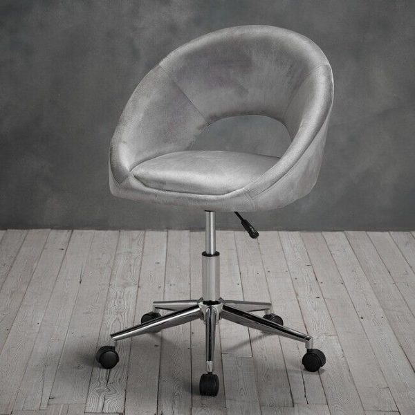 Skylar silver  Velvet Contemporary Cushioned Office Swivel Chair Art Deco Chrome - Image 4