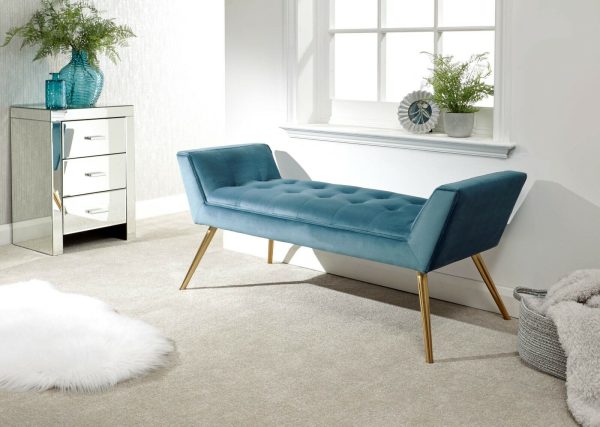 Turin Window Seat Teal colour, Styled Gold metal legs Fabric