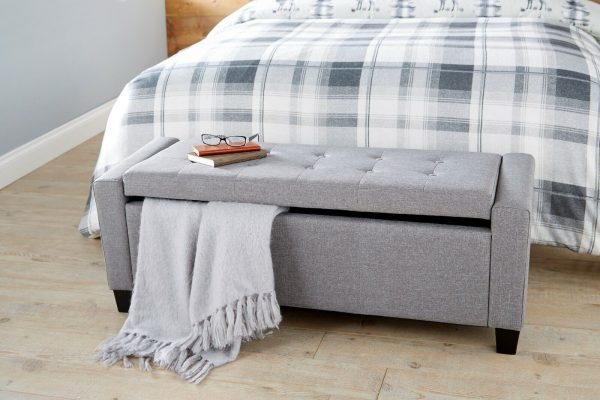 Verona Ottoman Seat Grey Fabric Toy Bedding Storage Box Verona - Image 4